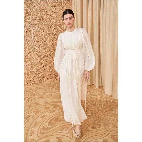 Ulla Johnson Aviva Knitted Cotton-trimmed Ramie Midi Dress in Pristine 4 - Picture 3 of 14